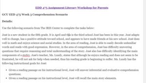 EDD 475 Assignment Literacy Workshop for Parents