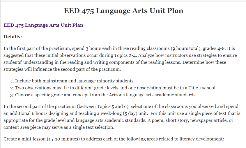 EED 475 Language Arts Unit Plan