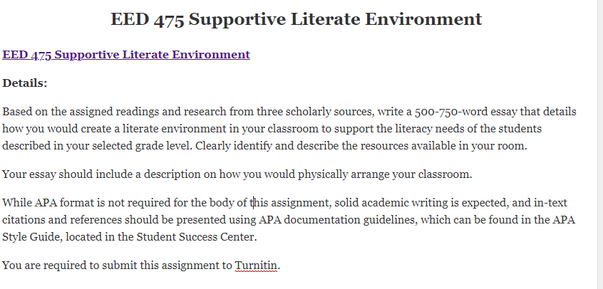 EED 475 Supportive Literate Environment