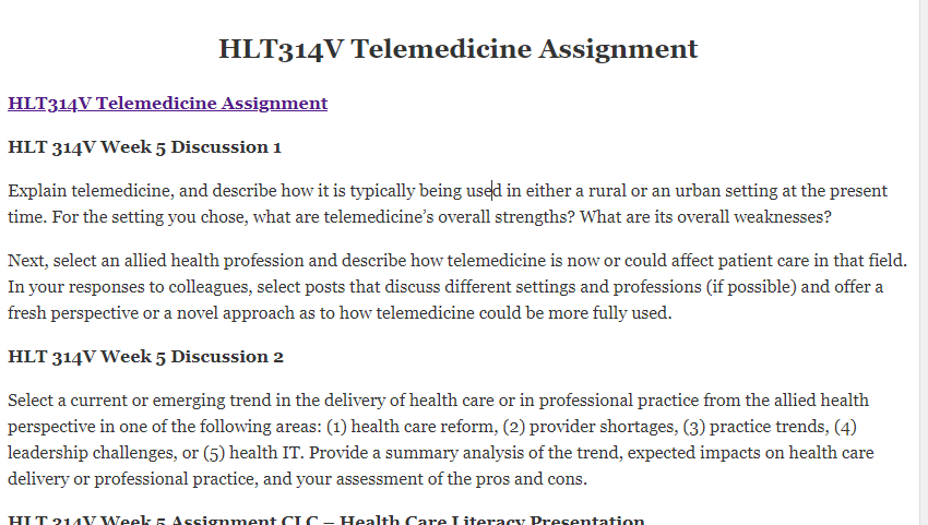 HLT314V Telemedicine Assignment
