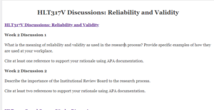  HLT317V Discussions: Reliability and Validity