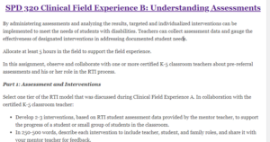  SPD 320 Clinical Field Experience B: Understanding Assessments