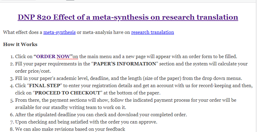 DNP 820 Effect of a meta-synthesis on research translation