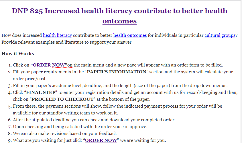 DNP 825 Increased health literacy contribute to better health outcomes