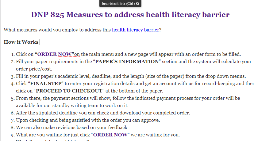 DNP 825 Measures to address health literacy barrier