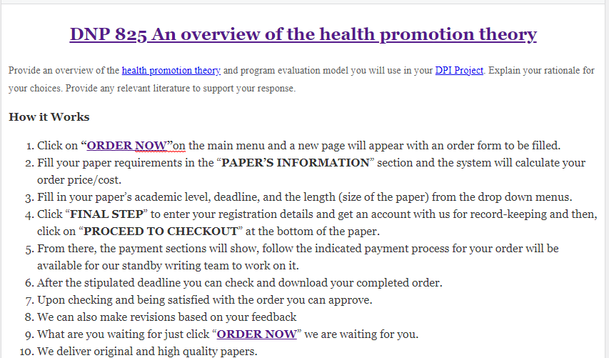 DNP 825 An overview of the health promotion theory