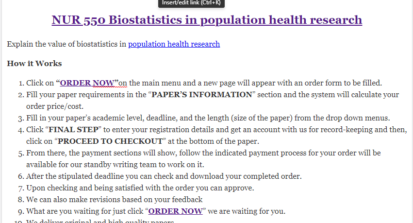 NUR 550 Biostatistics in population health research